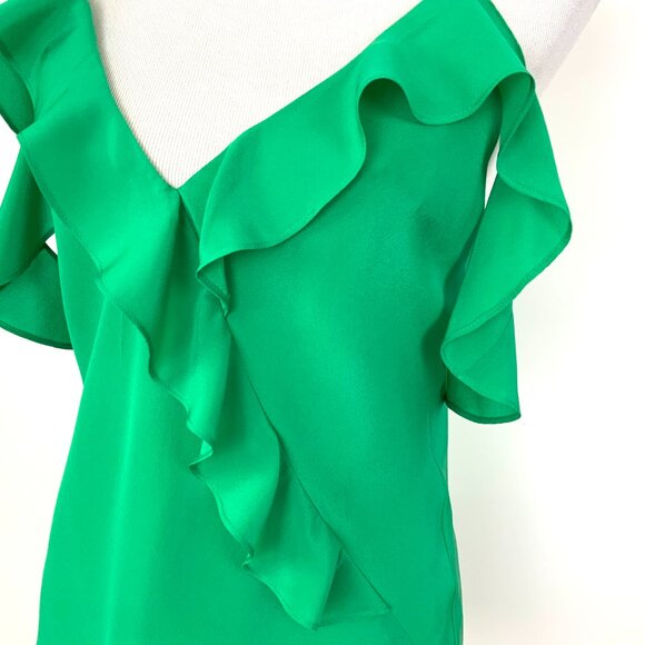 Amanda Uprichard Silk Ruffle Front Spaghetti Strap Cami Top Kelly Green Medium - Picture 12 of 16